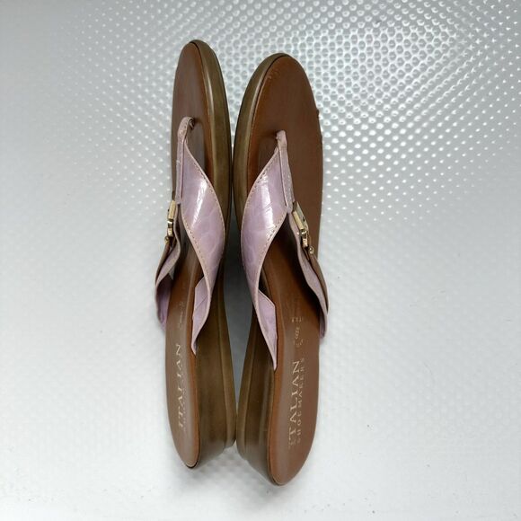 Italian Shoemakers Sandals Women’s Size 10 Brown Sole Pink Strap Slip On Thong - Picture 5 of 7